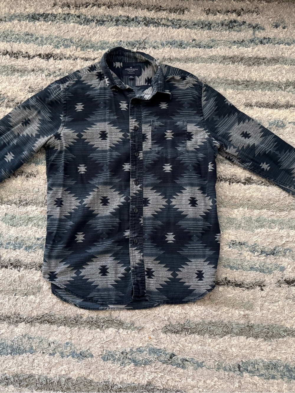 American Eagle Outfitters Navy & Gray Aztec Button-Down Shirt